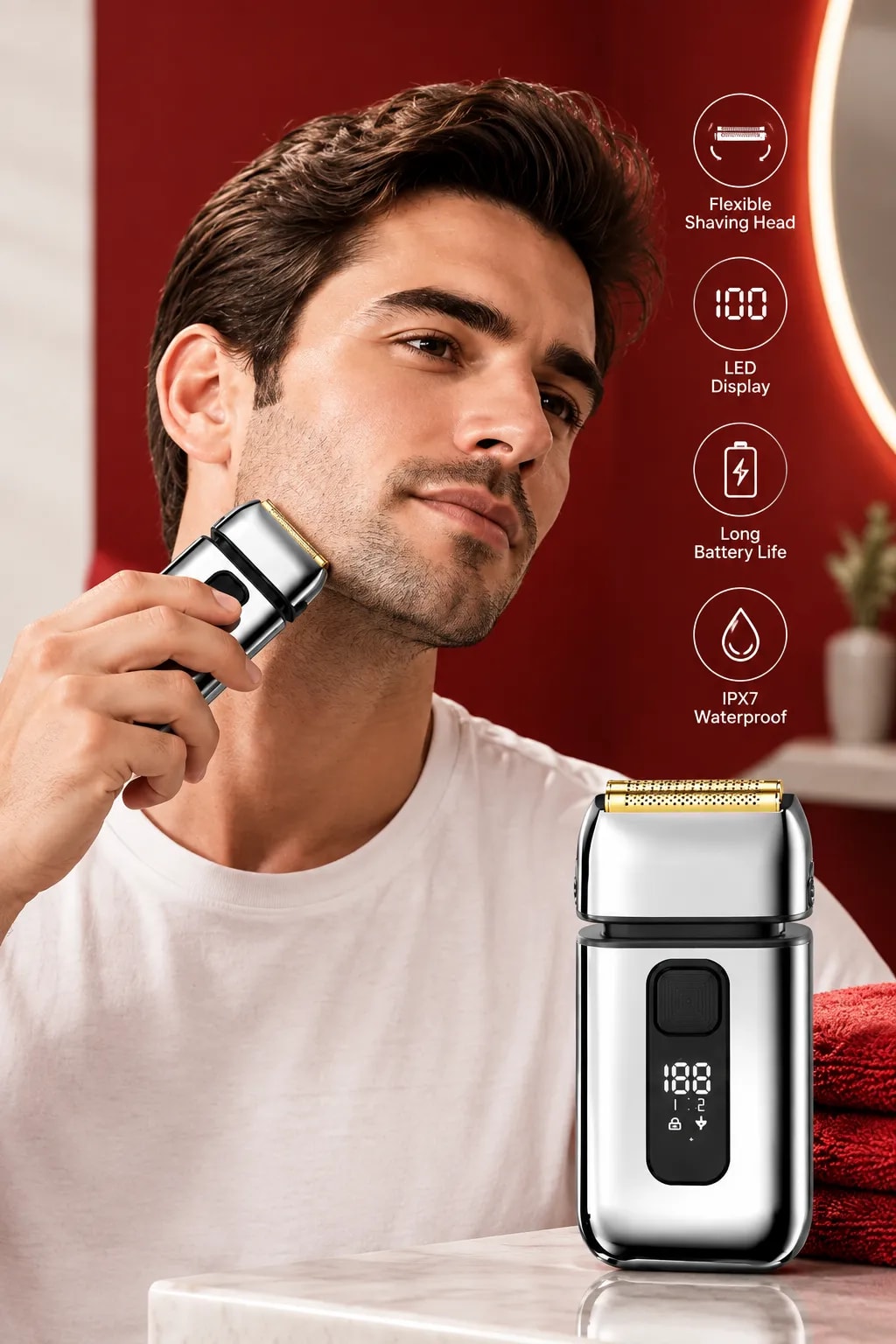 Electric shaver in a minimalist studio