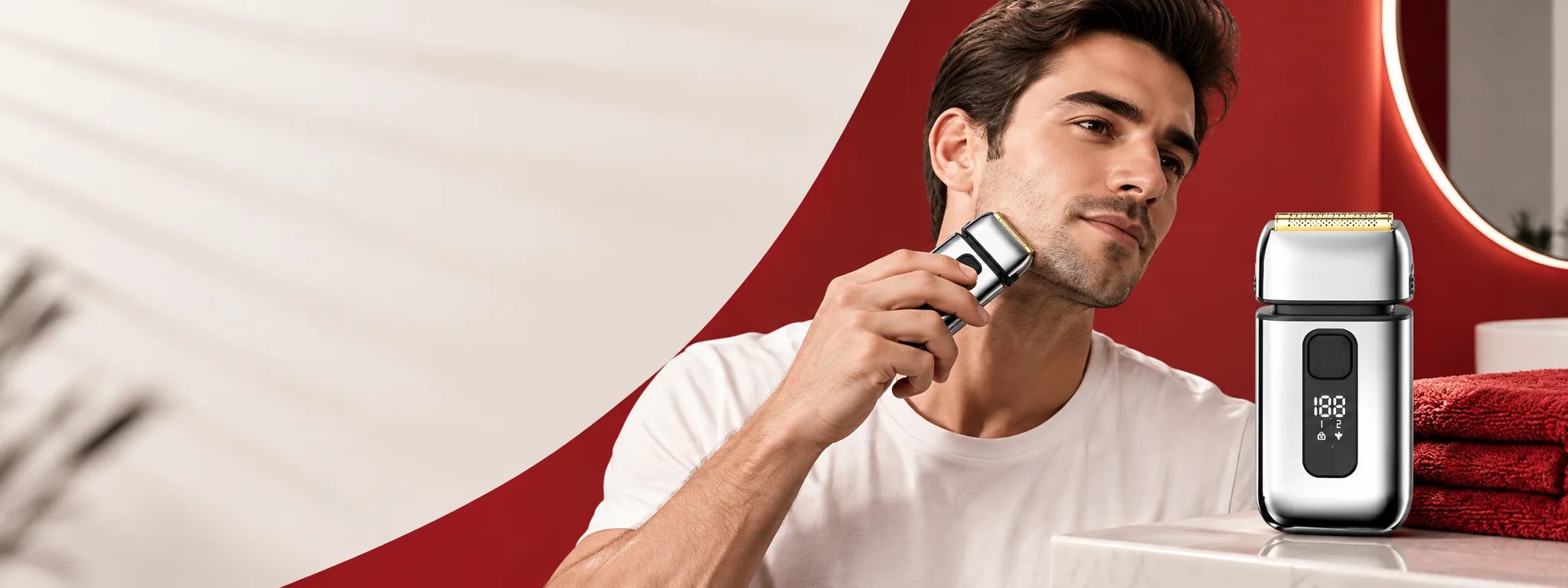 Electric shaver in a minimalist studio
