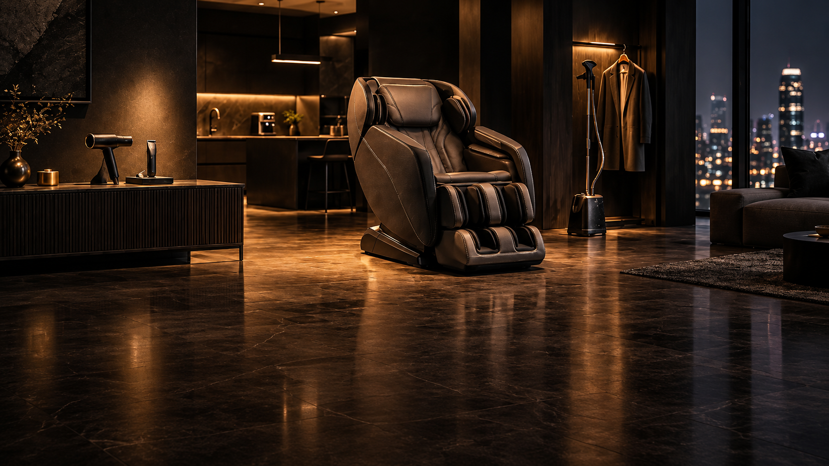 ProMagic massage chair in a warm, dark home interior